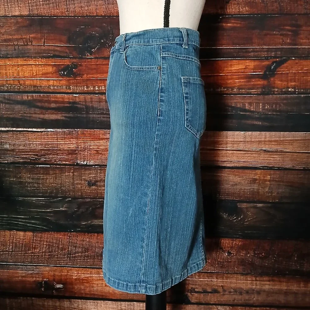 Jane Doe Vintage Jean Skirt 11 12 High Rise Fitted Straight Slit Denim Stretch